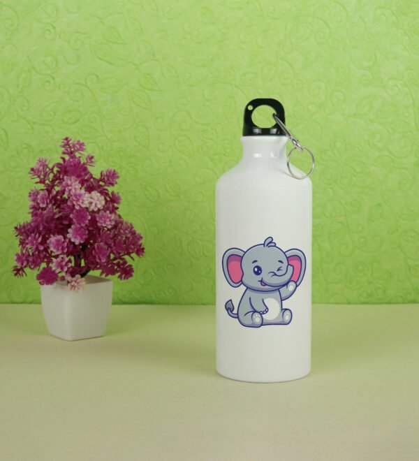 Sweet Sitting Baby Elephant Printed Aluminium Water Bottle 600ml - Image 4