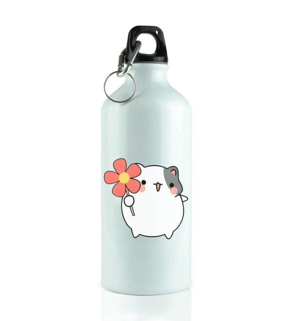 Floral Delight: Hamster Holding Flower Printed Aluminium Water Bottle 600ml