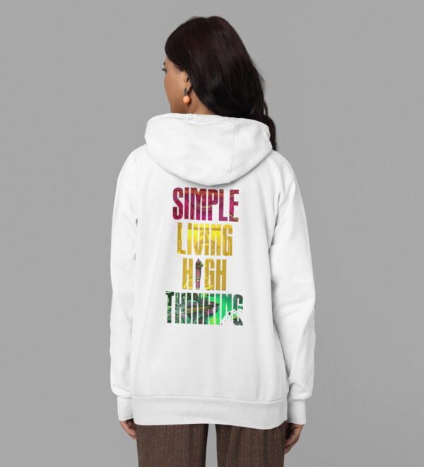 Elevate the Mind Simple Living High Thinking White Cotton Printed Hoodie For Women - Image 3