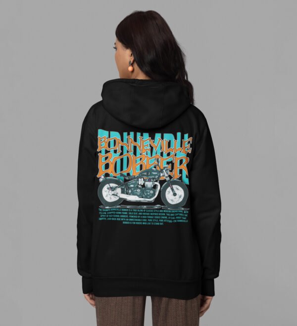 Ride in Style – Classic Cruiser Printed Black Hoodie for Women - Image 3