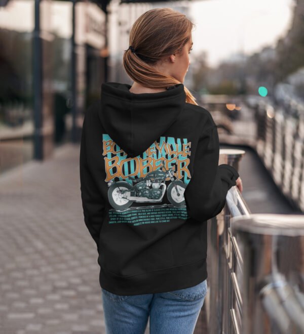 Ride in Style – Classic Cruiser Printed Black Hoodie for Women