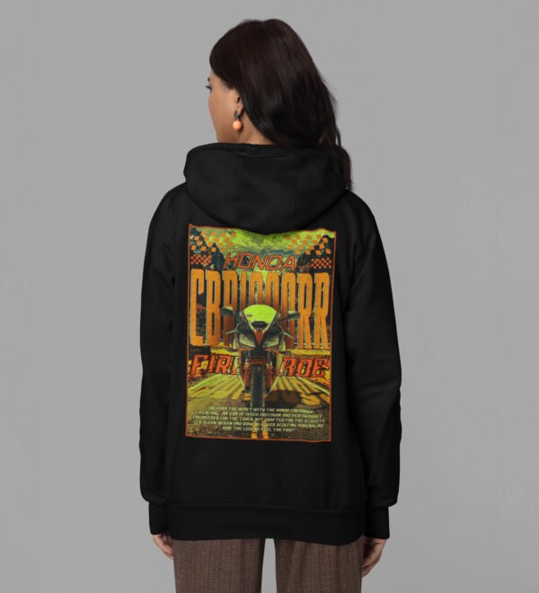 Ride with the Best – Performance Sports Bike Printed Black Hoodie for Women - Image 3