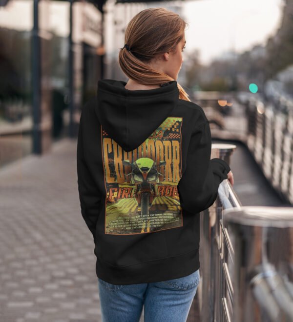 Ride with the Best – Performance Sports Bike Printed Black Hoodie for Women