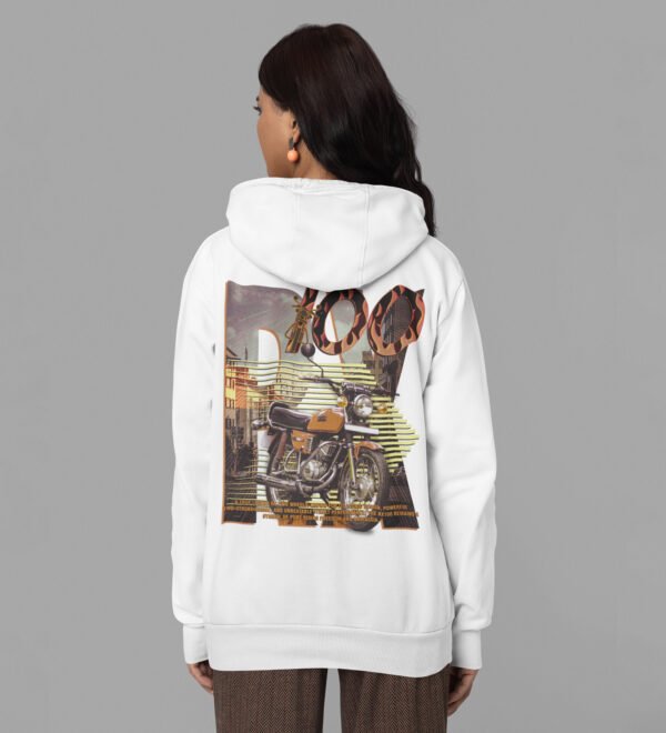 RX 100: A Legend Reborn on the Road – Printed White Hoodie for Women - Image 3