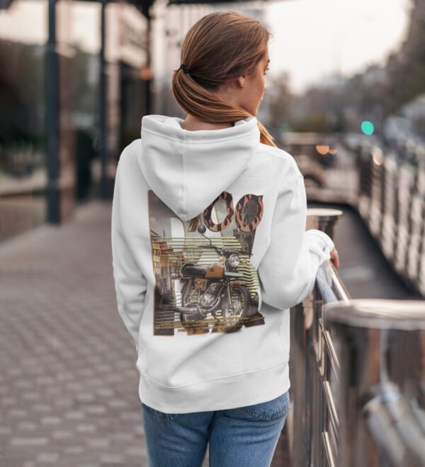 RX 100: A Legend Reborn on the Road – Printed White Hoodie for Women
