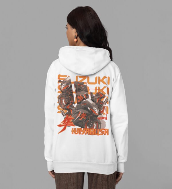 Master of the Open Road – Printed White Hoodie for Women - Image 3