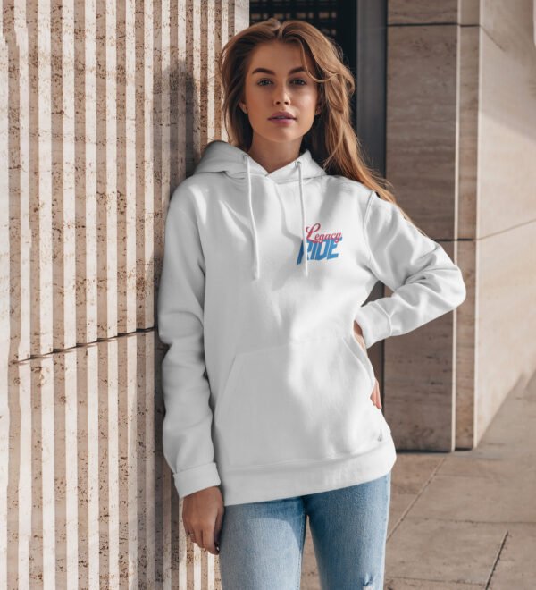 Master of the Open Road – Printed White Hoodie for Women - Image 2