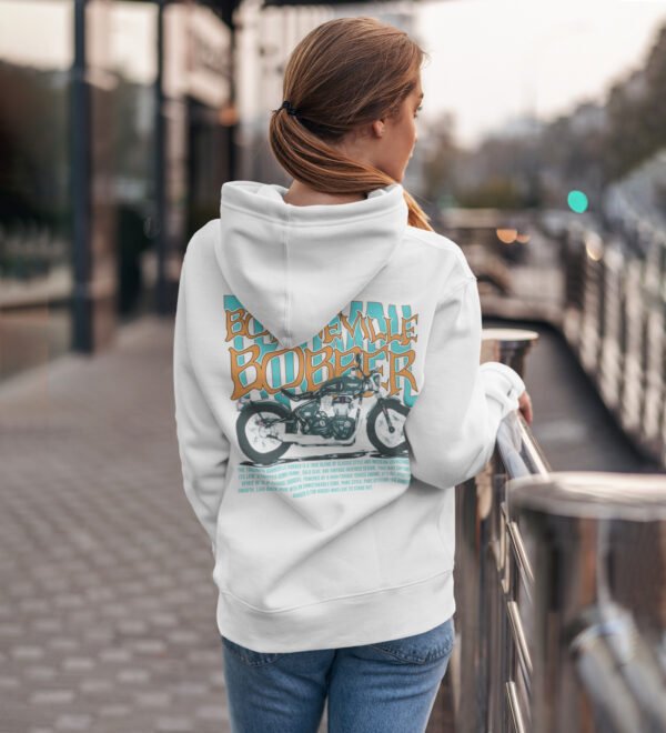 Ride in Style – Classic Cruiser Printed White Hoodie for Women