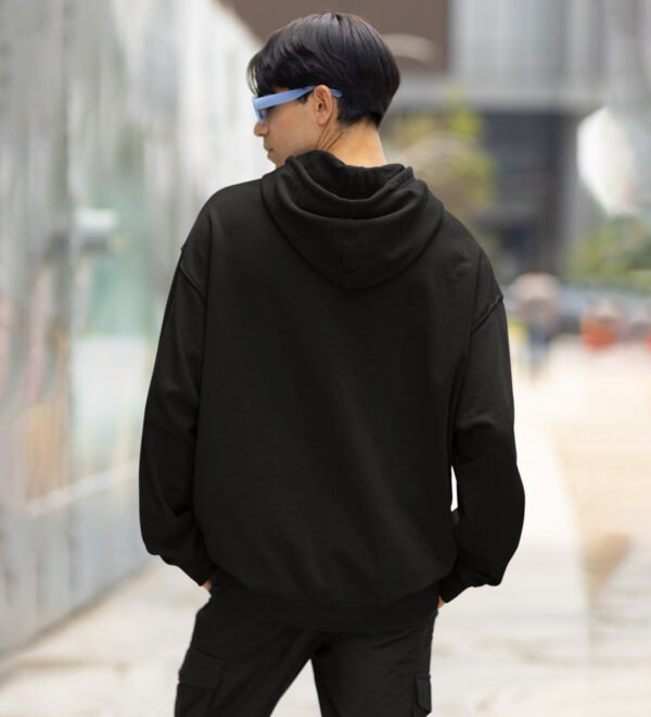 Pure Focus: Heart of the Storm Cotton Black Hoodie for Men - Image 3