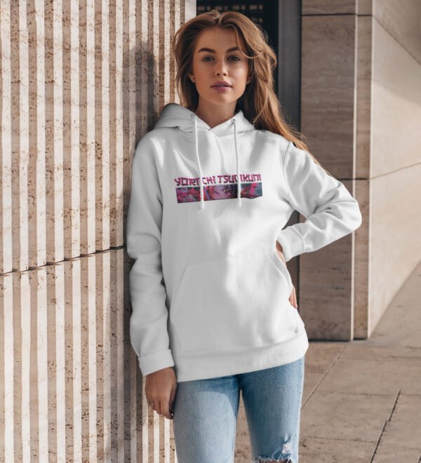 Burning Eyes: Unyielding Flame Within Cotton White Hoodie for Women - Image 4