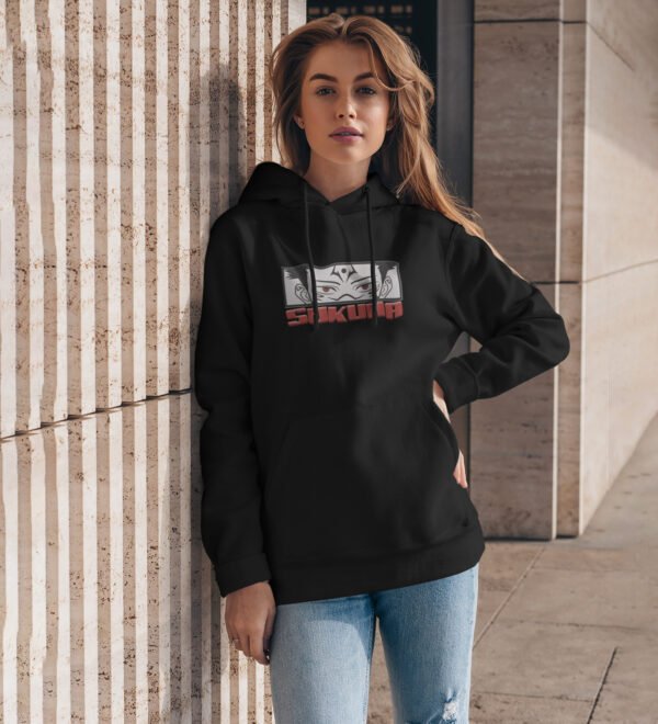 Eyes That Hold: Depth and Mystery Cotton Black Hoodie for Women - Image 4