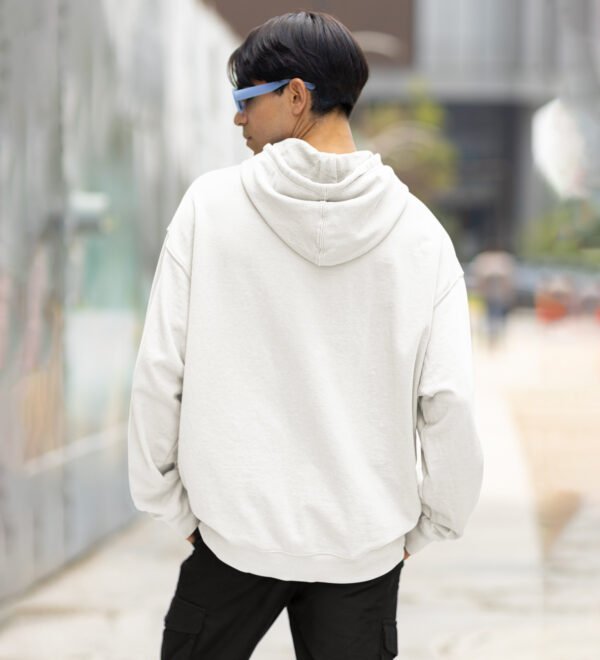 Brave Hero's Eye: Indomitable Spirit Cotton White Hoodie for Men - Image 3
