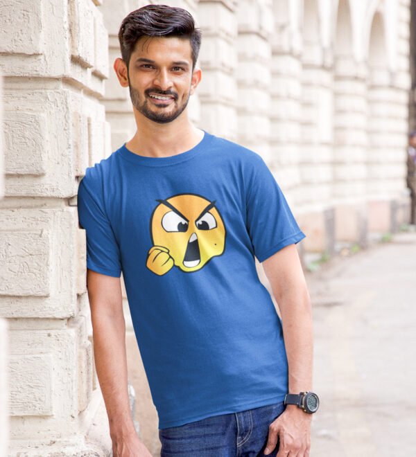 Open Mouth Angry T-Shirt for Men Casual (Blue) Printed with Short Sleeve - Image 2