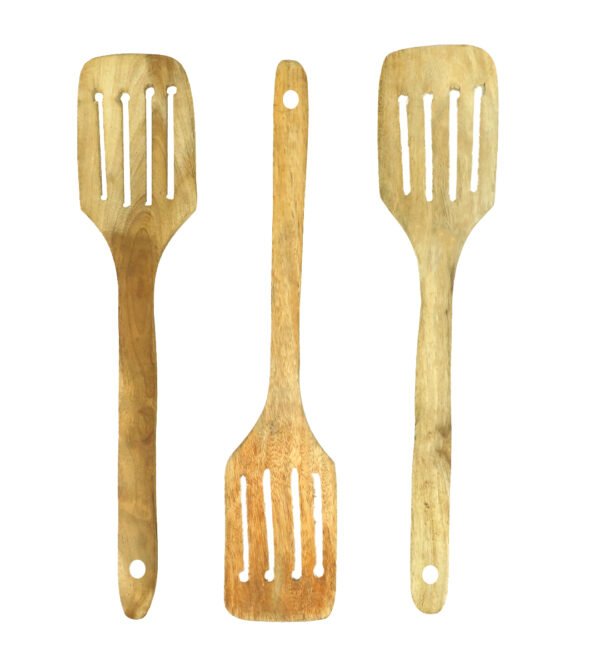 Crafted Elegance: Set of Three Wooden Serving Spoons with Unique Shapes