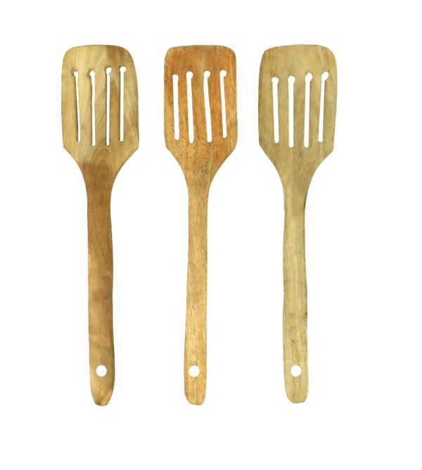 Crafted Elegance: Set of Three Wooden Serving Spoons with Unique Shapes - Image 2