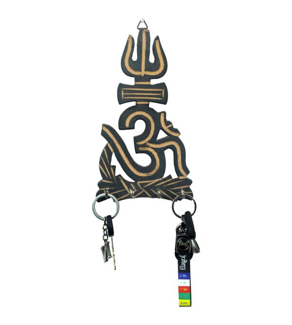 Handcrafted Trishul Wooden Key Holder Unique and Stylish Key Stand for Wall - Image 3