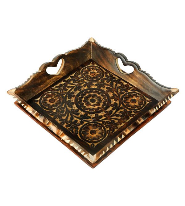 A Pack of 3 Wooden Tray with Intricate Heart Design for Serving or Decor - Image 2