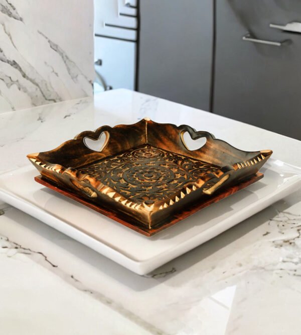 A Pack of 3 Wooden Tray with Intricate Heart Design for Serving or Decor - Image 5