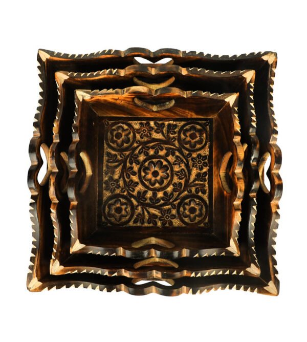 A Pack of 3 Wooden Tray with Intricate Heart Design for Serving or Decor - Image 6