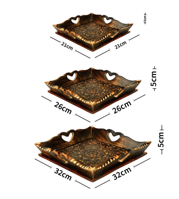 A Pack of 3 Wooden Tray with Intricate Heart Design for Serving or Decor - Image 7