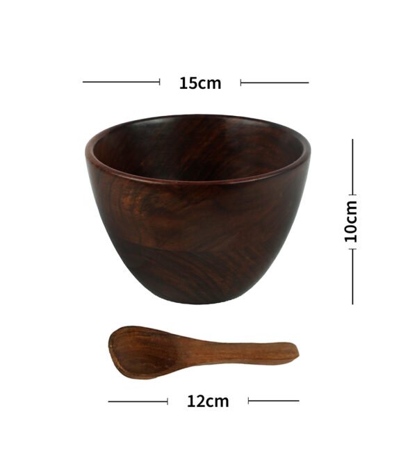 Large Wooden Japanese Glossy Round Bowl with Two Spoons for Kitchen and Table - Image 6