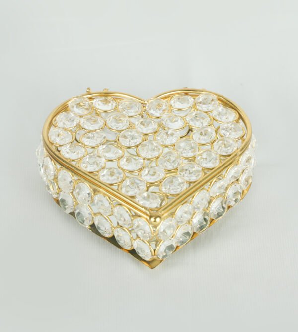 Luxurious Crystal Heart Box: Handmade with Golden Finish and Vibrant Lighting for Home Decor