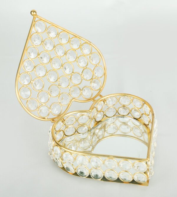 Luxurious Crystal Heart Box: Handmade with Golden Finish and Vibrant Lighting for Home Decor - Image 4