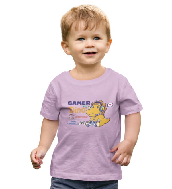 Gamer Dino, Boys Round Neck Blended Cotton T-shirt (Purple)