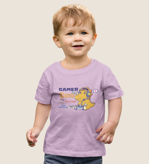 Gamer Dino, Boys Round Neck Blended Cotton T-shirt (Purple) - Image 3
