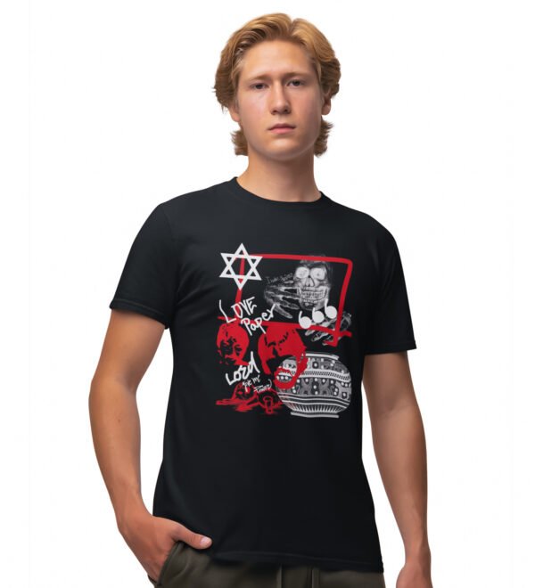 Acid Life Black Printed Round Neck T-Shirt for Men