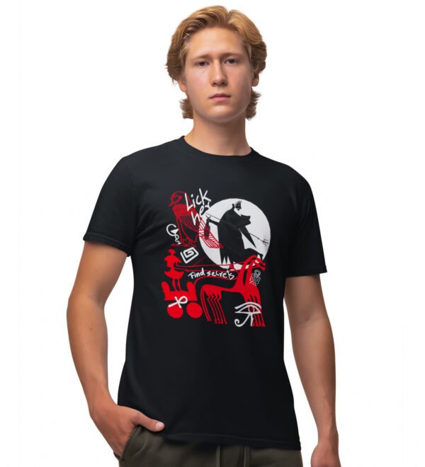 Her Secrets Printed Black Round Neck T-Shirt for Men