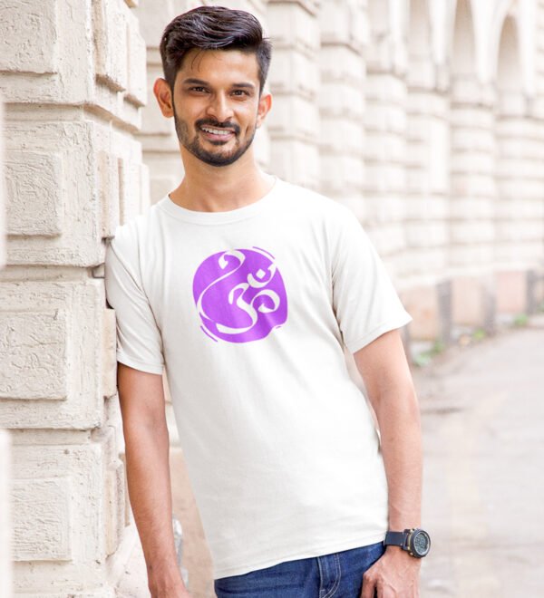 Om! Round Neck Cotton White T-Shirt - Image 3