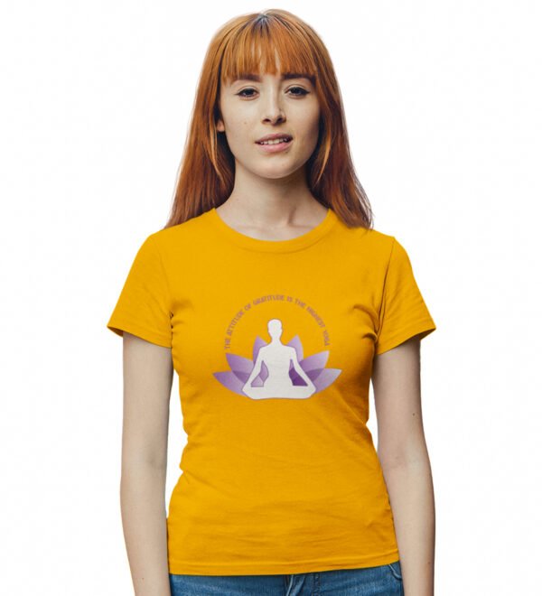 Attitude Of Gratitude Yellow Round Neck Cotton Half Sleeved Women T-Shirt with Printed Graphics
