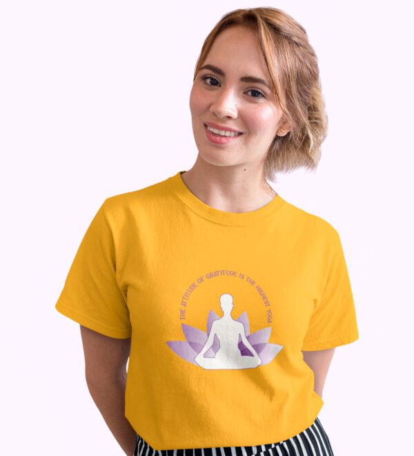 Attitude Of Gratitude Yellow Round Neck Cotton Half Sleeved Women T-Shirt with Printed Graphics - Image 3