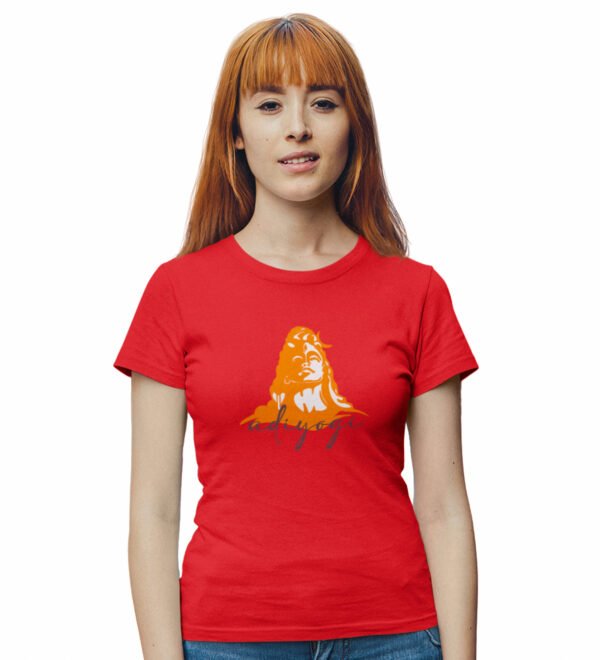 Adiyogi Red Round Neck Cotton Half Sleeved Women T-Shirt with Printed Graphics