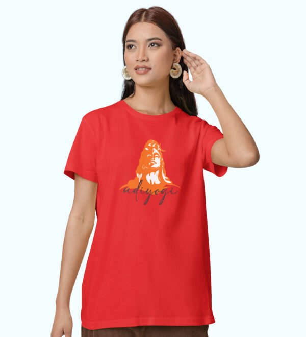 Adiyogi Red Round Neck Cotton Half Sleeved Women T-Shirt with Printed Graphics - Image 2