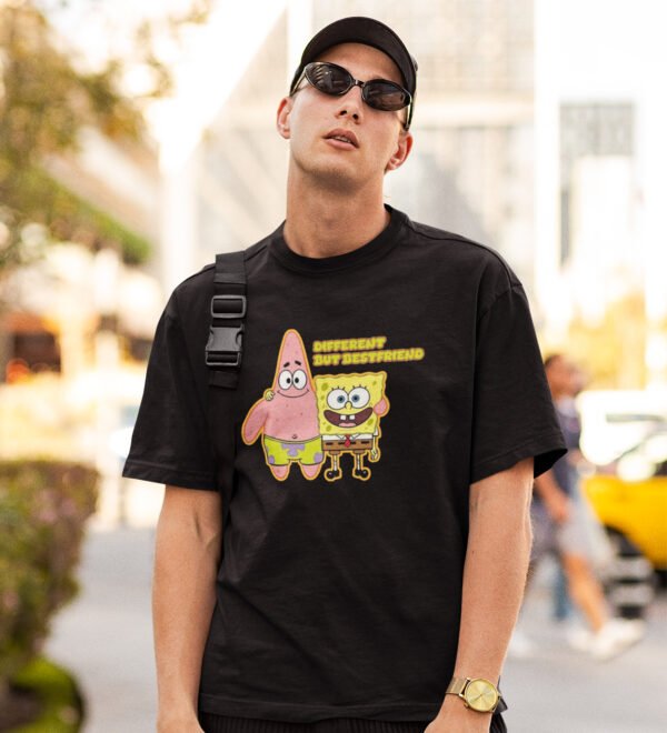 Different But Bestfriend Black Round Neck Cotton Half Sleeved Men T-Shirt with Printed Graphics - Image 2