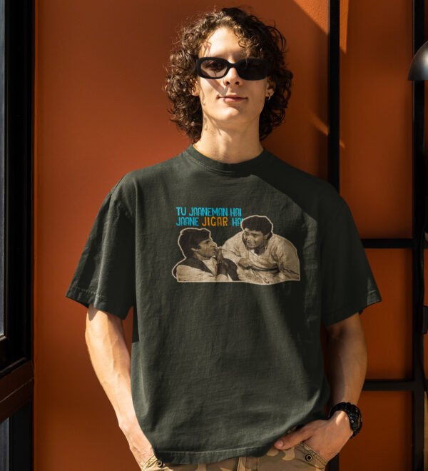 Defination Of Friend : Printed Cotton Green Round Neck Half Sleeved T-Shirt - Image 3
