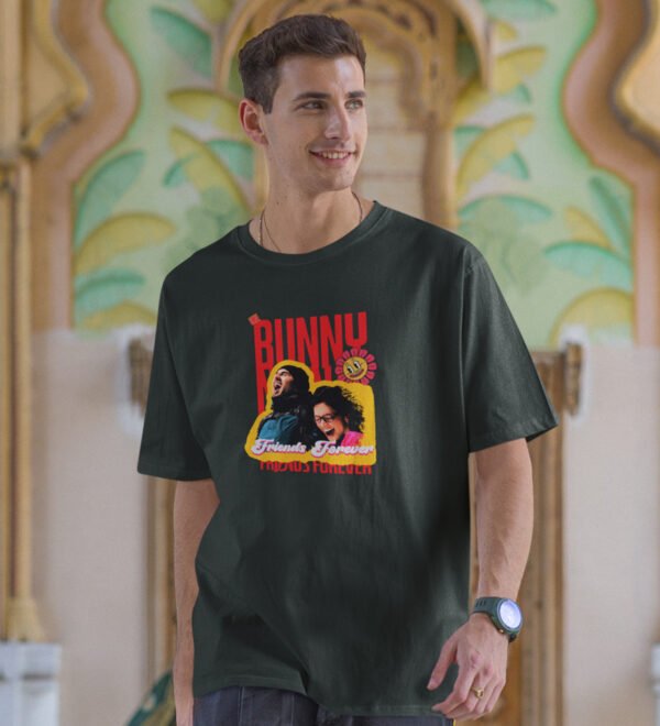 Bunny & Naina : Printed Cotton Green Round Neck Half Sleeved T-Shirt - Image 2