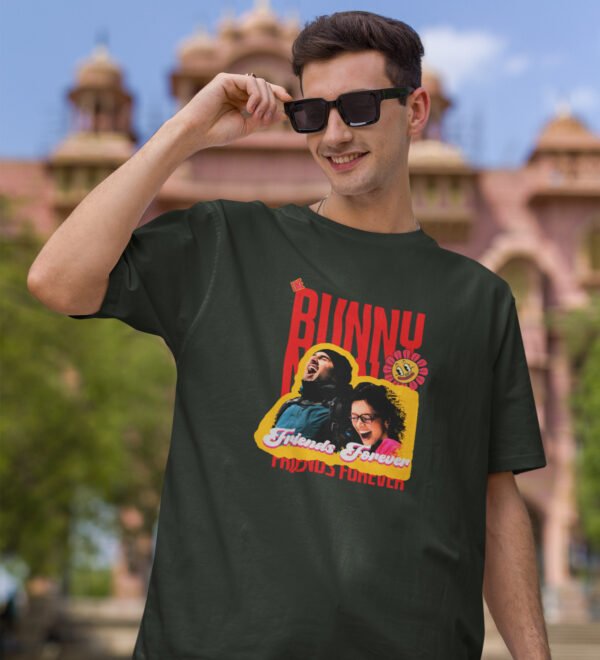 Bunny & Naina : Printed Cotton Green Round Neck Half Sleeved T-Shirt - Image 3
