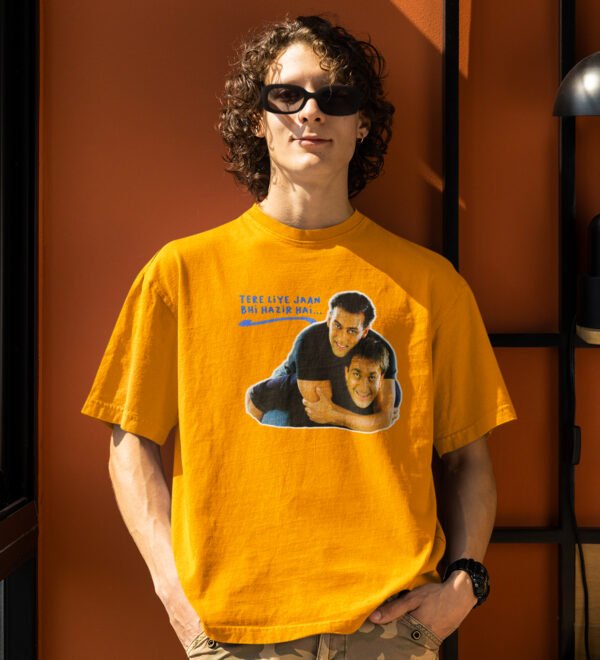 Defination Of Friend : Printed Cotton Yellow Round Neck Half Sleeved T-Shirt - Image 3
