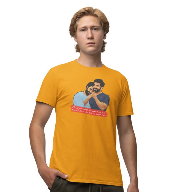 When It Comes To Friendship : Printed Cotton Yellow Round Neck Half Sleeved T-Shirt