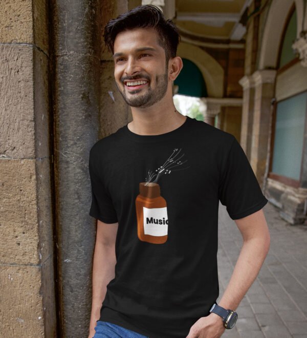 Push Yourself Black Round Neck Cotton Half Sleeved Men's T-Shirt with Printed Graphics - Image 2
