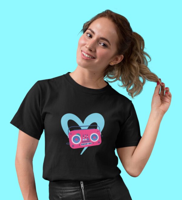 Musical notes Women (Black) Graphic Printed Regular Fit Half Sleeve - Image 2