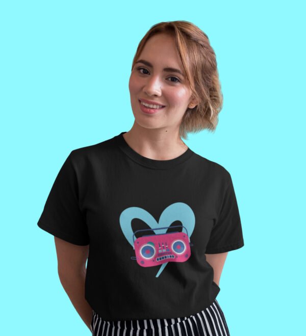 Musical notes Women (Black) Graphic Printed Regular Fit Half Sleeve - Image 3