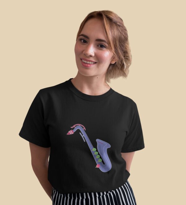 The Swing of Tunes T-Shirt for Women (Black) Casual Printed with Short Sleeve - Image 2