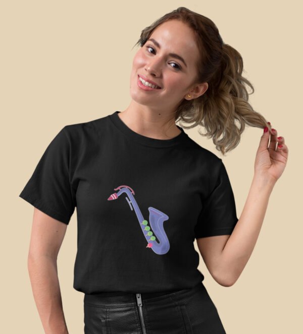 The Swing of Tunes T-Shirt for Women (Black) Casual Printed with Short Sleeve - Image 3