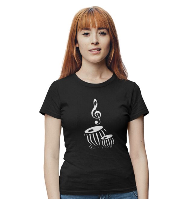 Tabla T-Shirt for Women (Black) Casual Printed with Short Sleeve