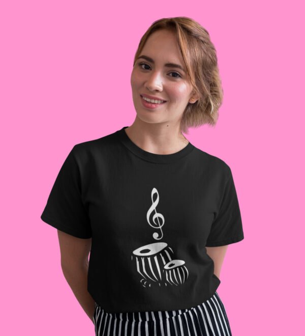 Tabla T-Shirt for Women (Black) Casual Printed with Short Sleeve - Image 2