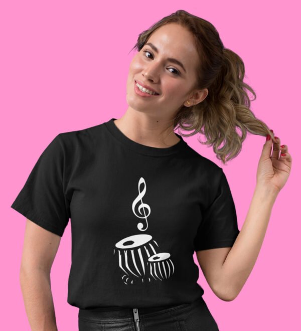Tabla T-Shirt for Women (Black) Casual Printed with Short Sleeve - Image 3
